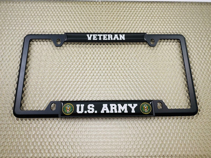 BestLicensePlateFrames [Officially Licensed Product] - U.S. Army Veteran - Domed Custom-Made Personalized Narrow (Thin) Top 4 Hole Metal Car License Plate Frame with Free caps - Black (Quantity: 1 Frame) - Image 4